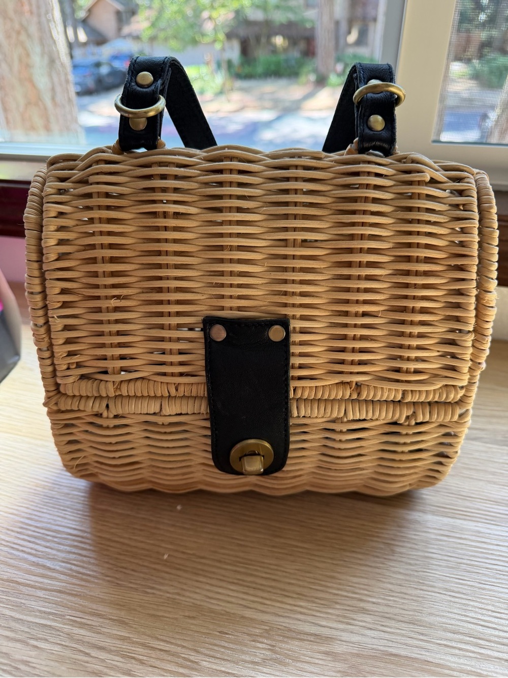 31 Bits Woven Rattan Crossbody Bag in Tan and Black
